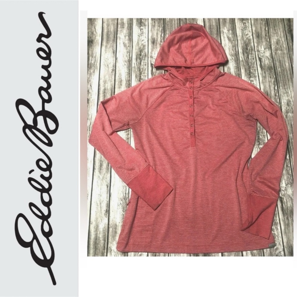 EDDIE BAUER Active Hoodie Long Sleeve Shirt 1/4 Snap